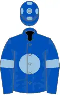 Royal blue, light blue disc, armlets and spots on cap