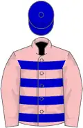 Pink, blue hoops on body, blue cap