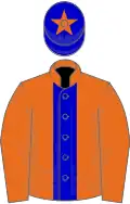 Orange, blue stripe, blue cap, orange star