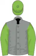 Grey, light green sleeves and cap