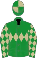 Green, beige triple diamond, diamonds on sleeves, quartered cap