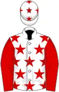 White, red stars, red sleeves, red stars on cap
