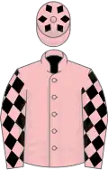 Pink, black diamonds on sleeves and cap