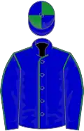 Blue, green seams, quartered cap