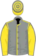 Grey, yellow seams, yellow sleeves, grey seams, hooped cap