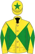 Yellow and green diabolo, diabolo on sleeves, yellow cap, green star