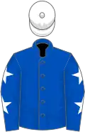 Royal blue, white stars on sleeves, white cap