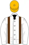 White, brown braces, amber cap