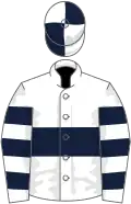 White, dark blue hoop, hooped sleeves, quartered cap