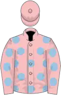 Pink, light blue spots, pink cap