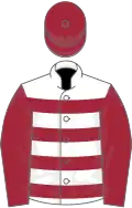 White, Maroon hoops, sleeves and cap