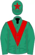 Emerald green, red chevron and star on cap