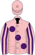 Pink, large purple spots, striped sleeves
