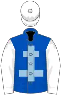 Royal blue, light blue cross of lorraine, white sleeves and cap