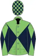 Light green, dark blue diabolo, light green and dark blue checked cap