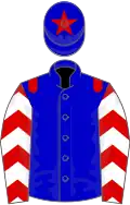 Blue, red epaulets, red sleeves, white chevrons, blue cap, red star