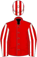 Red, white striped sleeves and cap