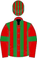 Red, green stripes and armlets, striped cap