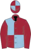 Maroon and light blue (quartered), maroon sleeves