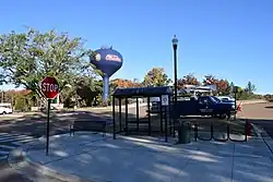 An OUT bus stop on the campus of the University of Mississippi