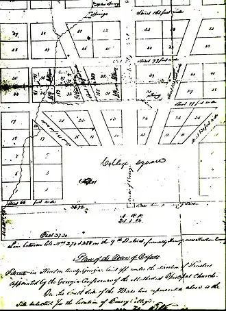 A hand-drawn map depicting the original plan for the Town of Oxford