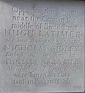 Oxford martyrs plaque on Broad St. at Balliol College.