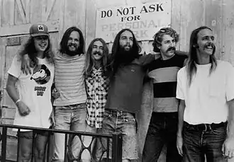 The band in 1975. From left: Buddy Brayfield, John Dillon, Larry Lee, Mike "Supe" Granda, Randle Chowning, Steve Cash.