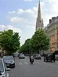 Avenue George V with the American Cathedral in Paris in the background.