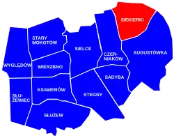 The location of the City Information System area of Siekierki within the Mokotów district.