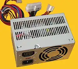 PS3 power supply, shorter than ATX, only, 300&nbsp;W maximum (not to be confused with the PlayStation 3)[77]