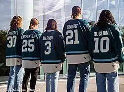Carpenter with her Seattle Torrent teammates during the jersey unveiling, 2025