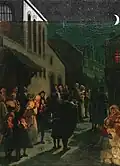 Blessing of the New Moon (1883) by Hermann Junker.[ay] Moses Mendelssohn, Leopold Kompert, James de Rothschild, Salomon Popper (1839-1889),[az] and Elias Ullmann are seen in Frankfurt.[681]