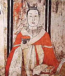 The wife of the Xu Xianxiu in Han Chinese-style clothing, Mural painting from Xu Xianxiu Tomb, Northern Qi, 571 AD.