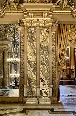 Beaux Arts Doric pilasters in the avant-foyer of the Palais Garnier, Paris, by Charles Garnier, 1861–1874[28]
