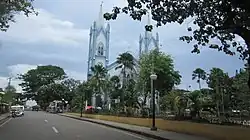 The cathedral and the Rizal Park as seen from a distance