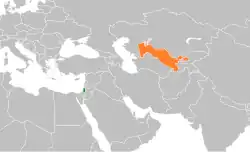 Map indicating locations of Palestine and Uzbekistan