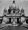 Pan-American Exposition (1901). Charles Grafly's Fountain of Man is center. Boyle's The Savage Age in the Eastern Hemisphere is left; The Savage Age in the Western Hemisphere is right.