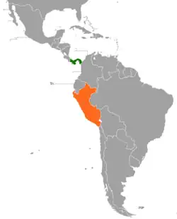Map indicating locations of Panama and Peru