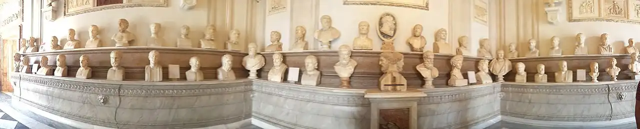 Panorama of busts displayed at Capitoline museum, Rome