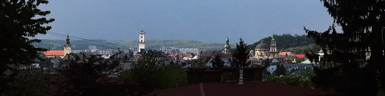 Panoramic view of the Old Town with the towers of the Latin Cathedral, Town Hall, Bernardine, Dominican and Assumption (Dormition) churches (left to right)