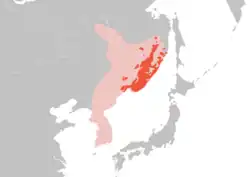 alt=Siberian tiger distribution Modern-day range Range in the late 1800s