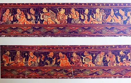 Chinese painted artwork on the lacquered basket of Lelang, a region of the Han dynasty.