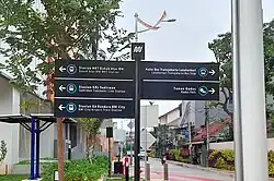 An Fingerposts sign walking, with direction to Transit-oriented of the Dukuh Atas TOD in Indonesia.