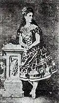 Ekaterina Vazem in the title role of Petipa's revival of Paquita. St. Petersburg, 1881