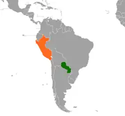 Map indicating locations of Paraguay and Peru