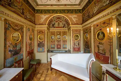 Empire style&nbsp;– Napoleon's bath of the Château de Rambouillet, Rambouillet, France, painted by Godard and Jean Vasserot, 1806