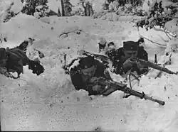 Fighters of the 4th Battalion of the 3rd Sandžak Brigade fighting with the Germans near Prijepolje during the counter-insurgency, late 1943