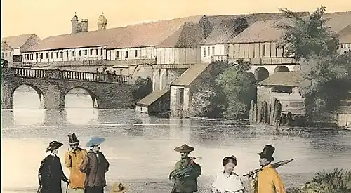 View of the Binondo Side of Pasig River with its Bahay na bato structure's lined beside the river. circa 19th century
