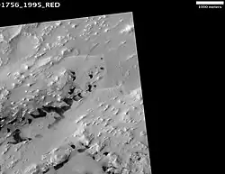 Pasteur Crater floor, as seen by HiRISE. The scale bar is 1,000&nbsp;m (3,300&nbsp;ft) long