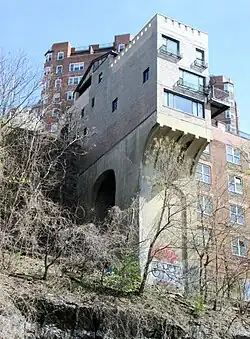 The "Pumpkin House", the former guest house of the Paterno estate as seen from the Hudson River Greenway